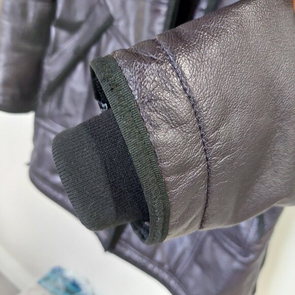 Danier Chloe Leather Fur Collar Purple Lined Jacket Coat Mid Length Sz S/8/UK12 - Picture 7 of 14